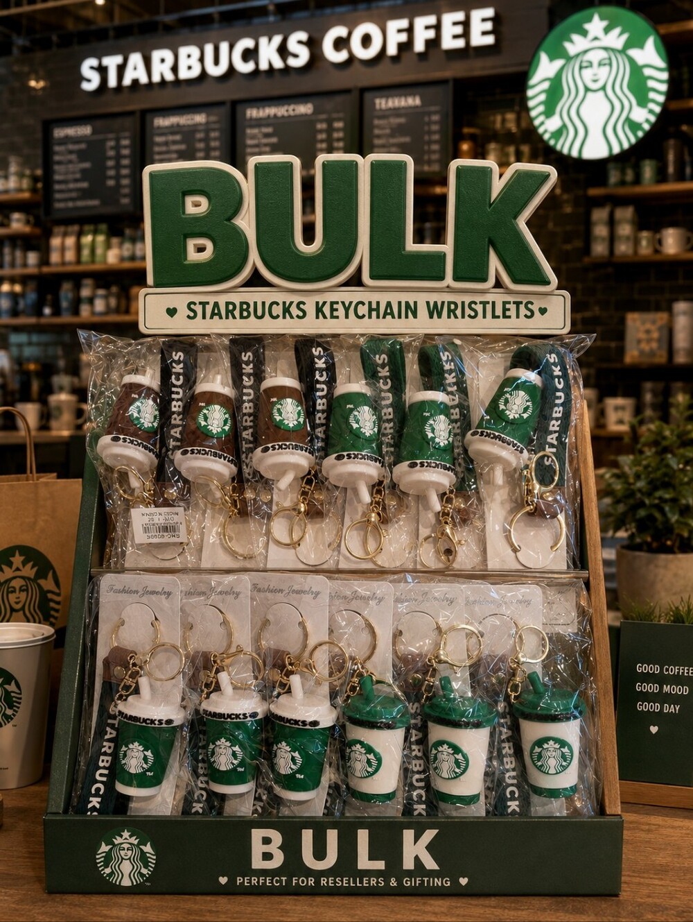 BULK Starbucks Coffee Cup Keychain Set with Gold Hardware